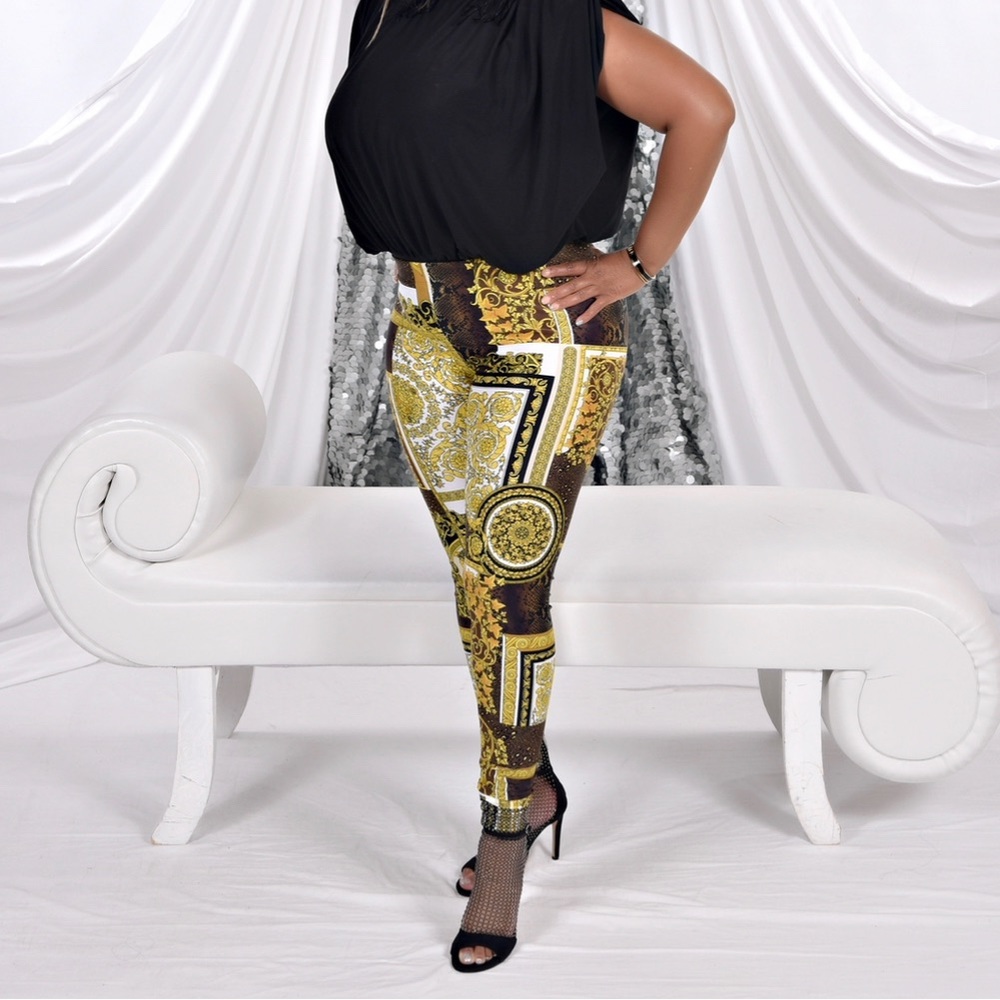 VERSACE Women yellow/gold High Waist Leggings 42. Excellent condition.